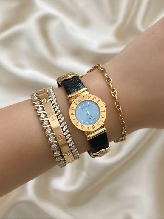Philippe Charriol Accessories - AUTHENTIC VINTAGE PHILIPPE CHARRIOL MOTHER-OF-PEARL BLACK LEATHER WATCH